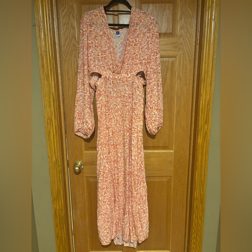 Old Navy Long Sleeve Floral Dress with Cutout Sides - Coral